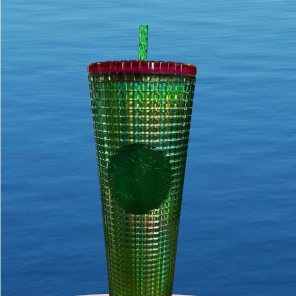 Starbucks Green & Pink Grid Cup Watermelon Iridescent Tumbler Venti 24oz New - Picture 12 of 16